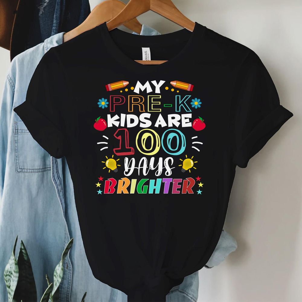 Pre-K Teacher 100 Days Brighter 100th Day of School Long Sleeve Shirt Unisex Standard T-Shirt black s